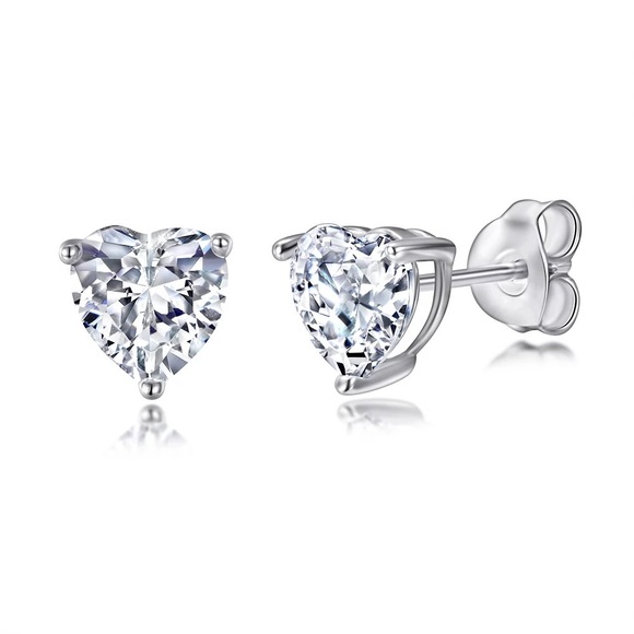 Jewelry - New 925 Silver Classic Heart Prong Settings Diamond Earrings